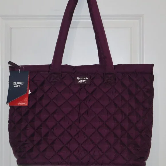 Reebok Barbara Quilted Dark Purple Tote Bag 17L NWT - Picture 3 of 11